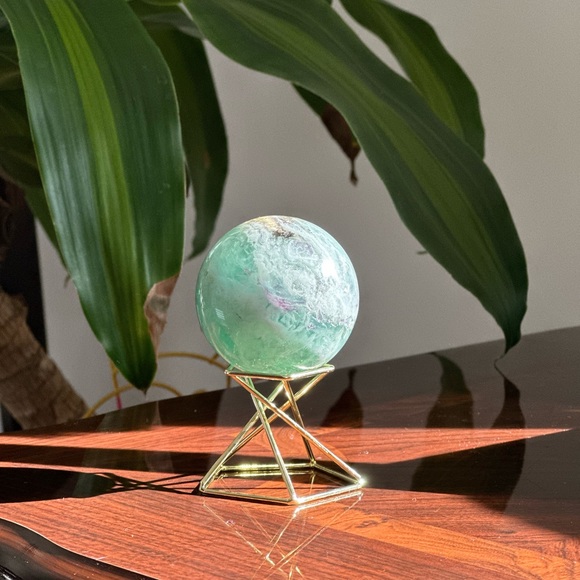 Feather Fluorite Sphere with Stand - Picture 4 of 7